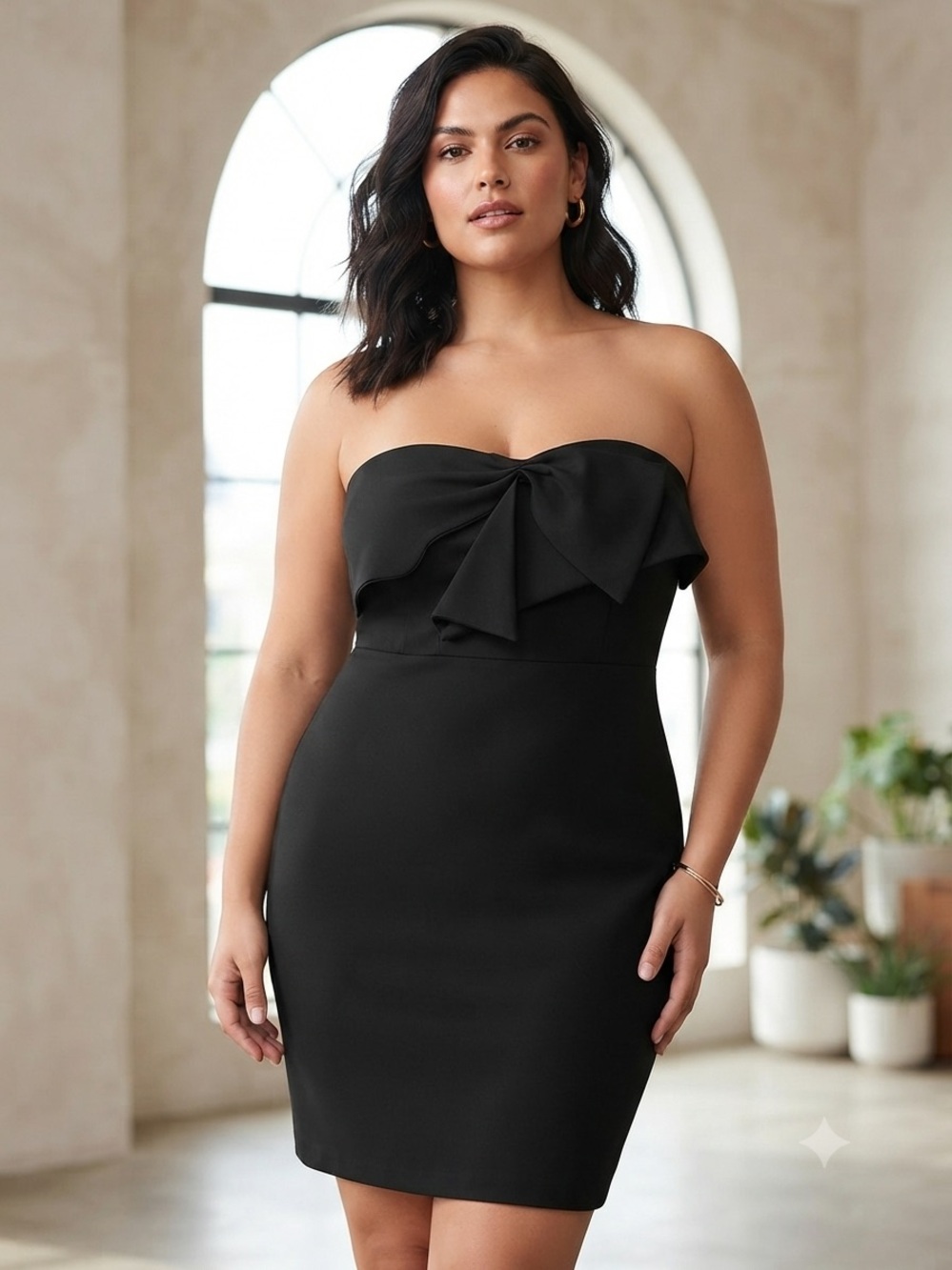 Sam Edelman Strapless Black Bow-Front Bodycon Dress Formal Flattering